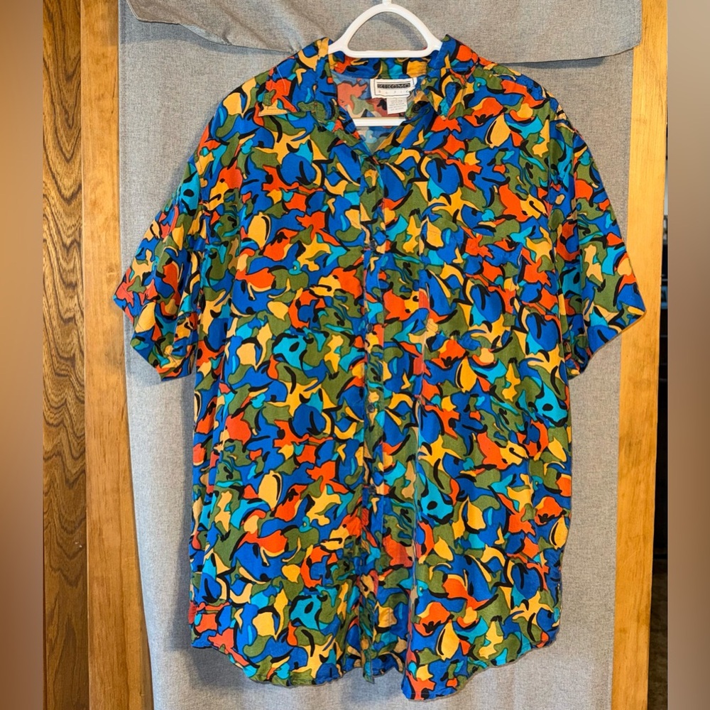 Vintage Kikomo Basic size large silk green button up blouse - Picture 6 of 6